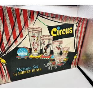 Vintage Libbey Circus Glasses Set – 1950s Original Box, Hostess Barware, 10oz